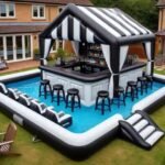 Family Party Backyard Inflatable Pool Bar Water Floating Bar Tent House Combo Swimming Pool Blow up Water Pool Bars For Outdoor yijia