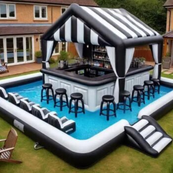 Family Party Backyard Inflatable Pool Bar Water Floating Bar Tent House Combo Swimming Pool Blow up Water Pool Bars For Outdoor yijia